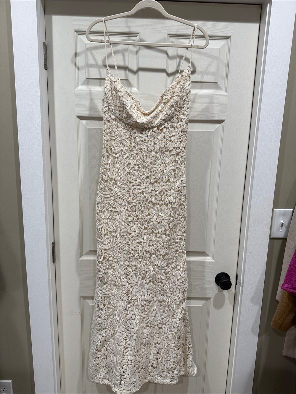 Bardot Cream Crochet Maxi Dress with Cowl Neck